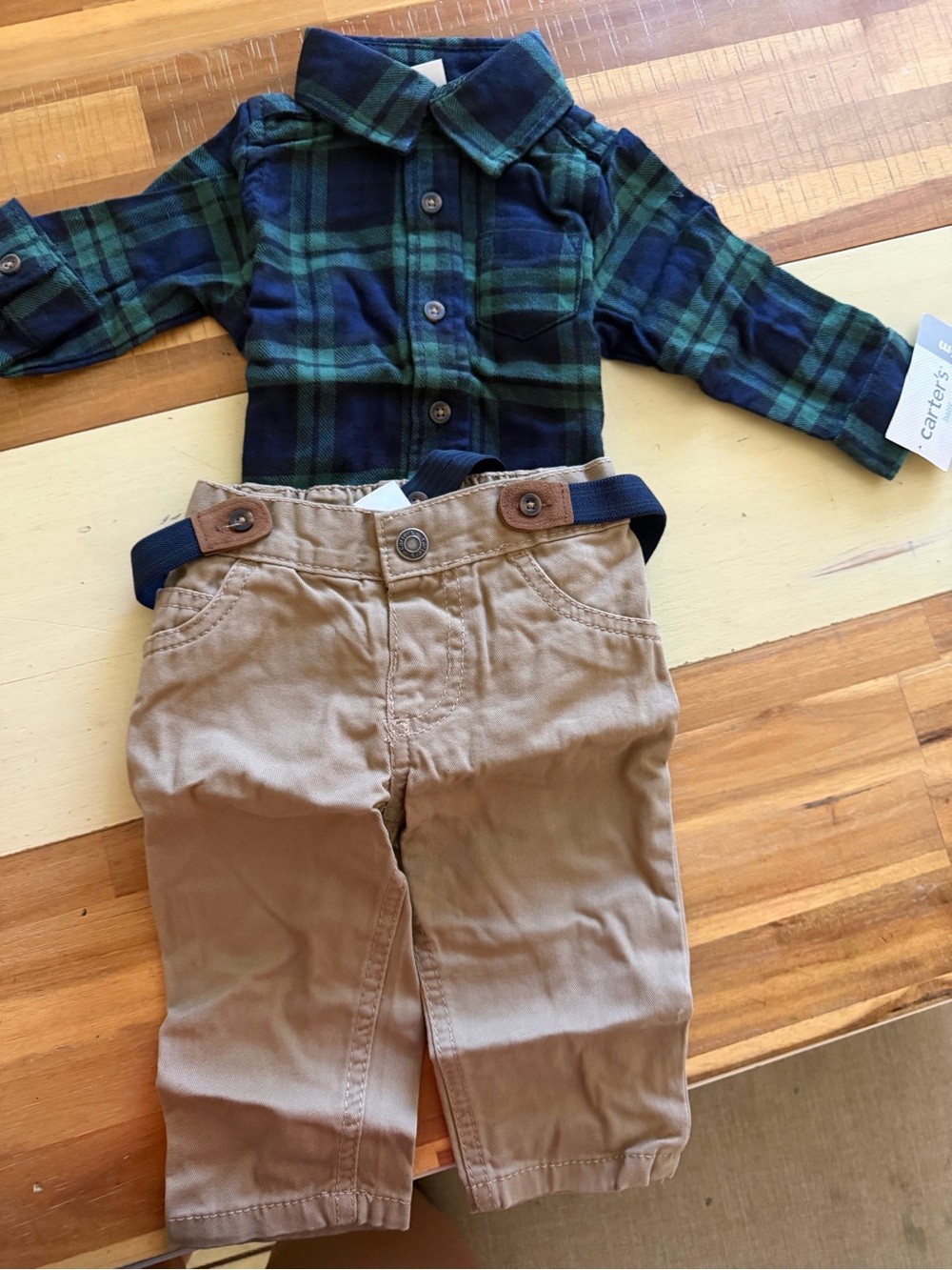 Carter's Tan Khaki Pants with Navy Suspenders
